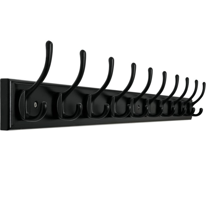 WEBI Coat Rack Wall Mount,38 1/4" Long Coat Hooks Wall Mounted,Bamboo Coat Hanger Wall Hook Rack,Jacket Hanger,10 Hooks for Hanging Coats,Clothes,Hats,Black - Image 1